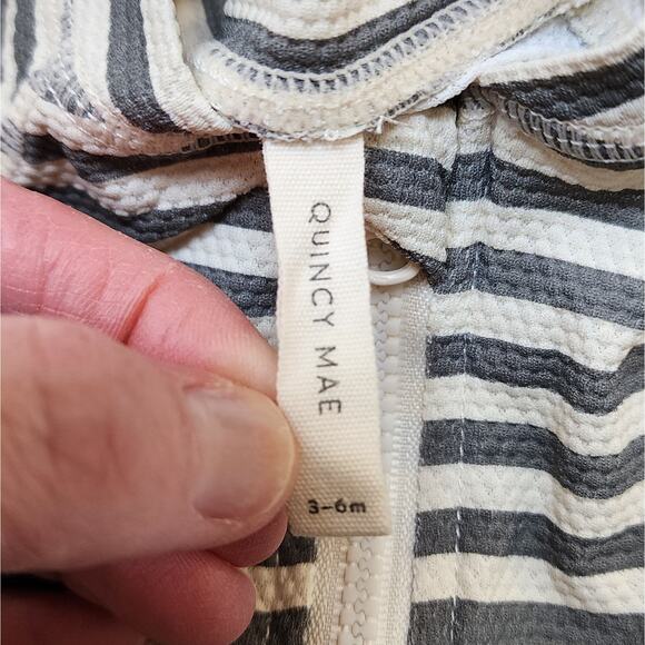 Quincy Mae Sea Green Stripe Boys Zip Rashguard Swimsuit - Picture 2 of 4